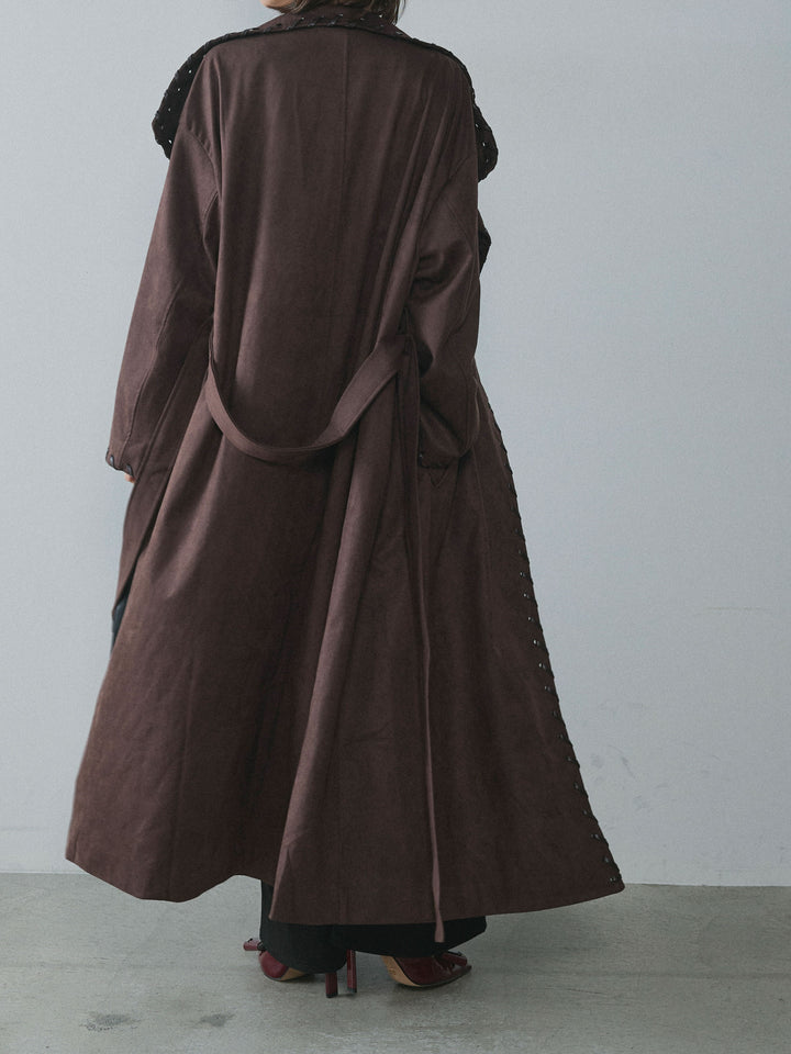 [予約]スウェードハンドステッチロングコート/brown