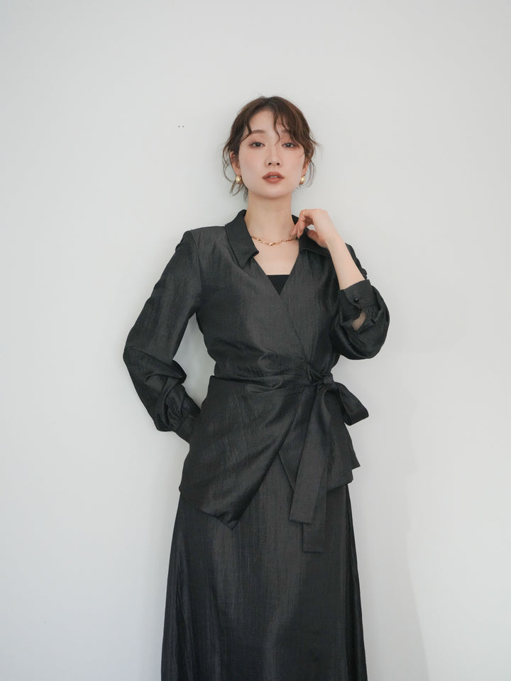 【套裝】露背蕾絲裹身襯衫 & 窄款喇叭長裙套裝（2 套）