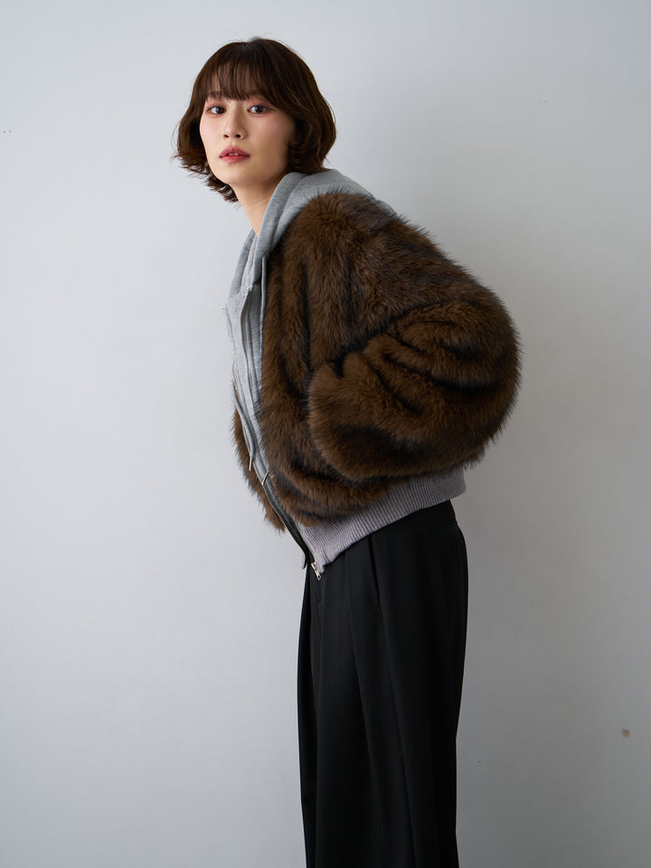 [予約]スウェットファードッキングフードブルゾン/brown