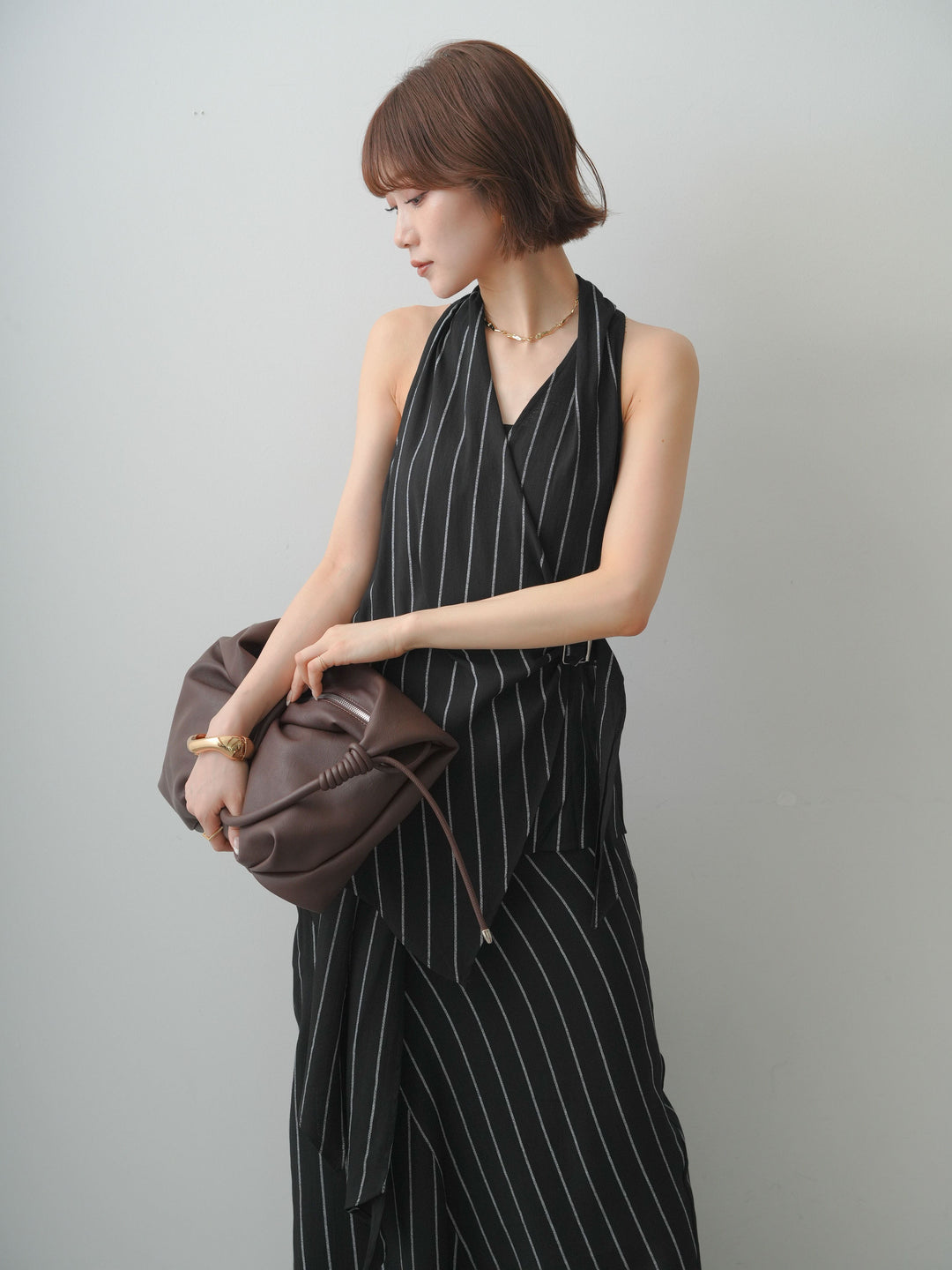 [予約]ストライプカシュクールジレ/black