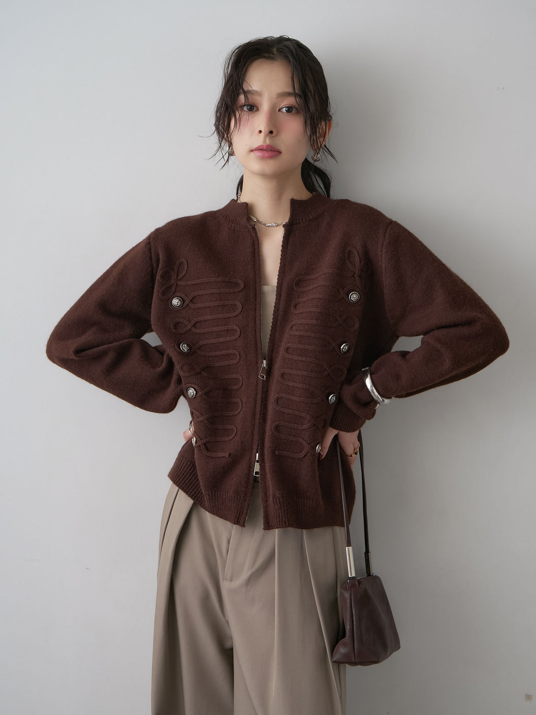 [予約]ナポレオンWジップニットカーディガン/brown