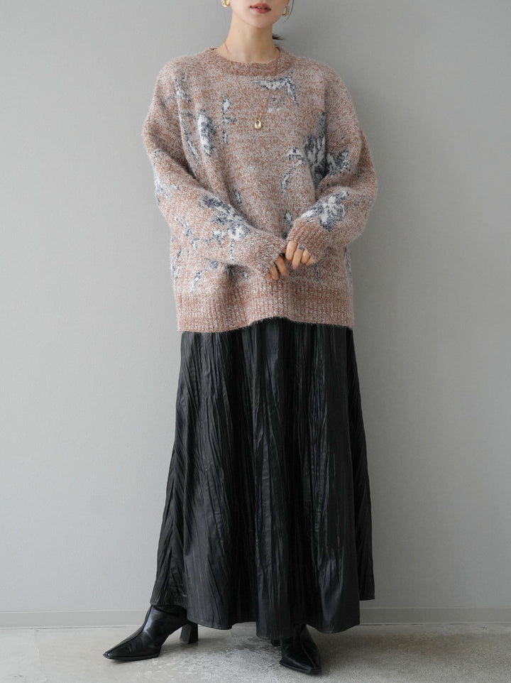 [預訂] 花提花金銀絲針織套頭衫/棕色