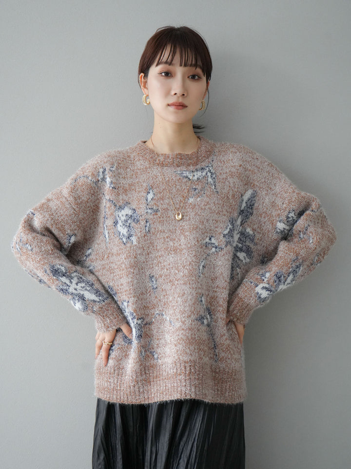 [預訂] 花提花金銀絲針織套頭衫/棕色