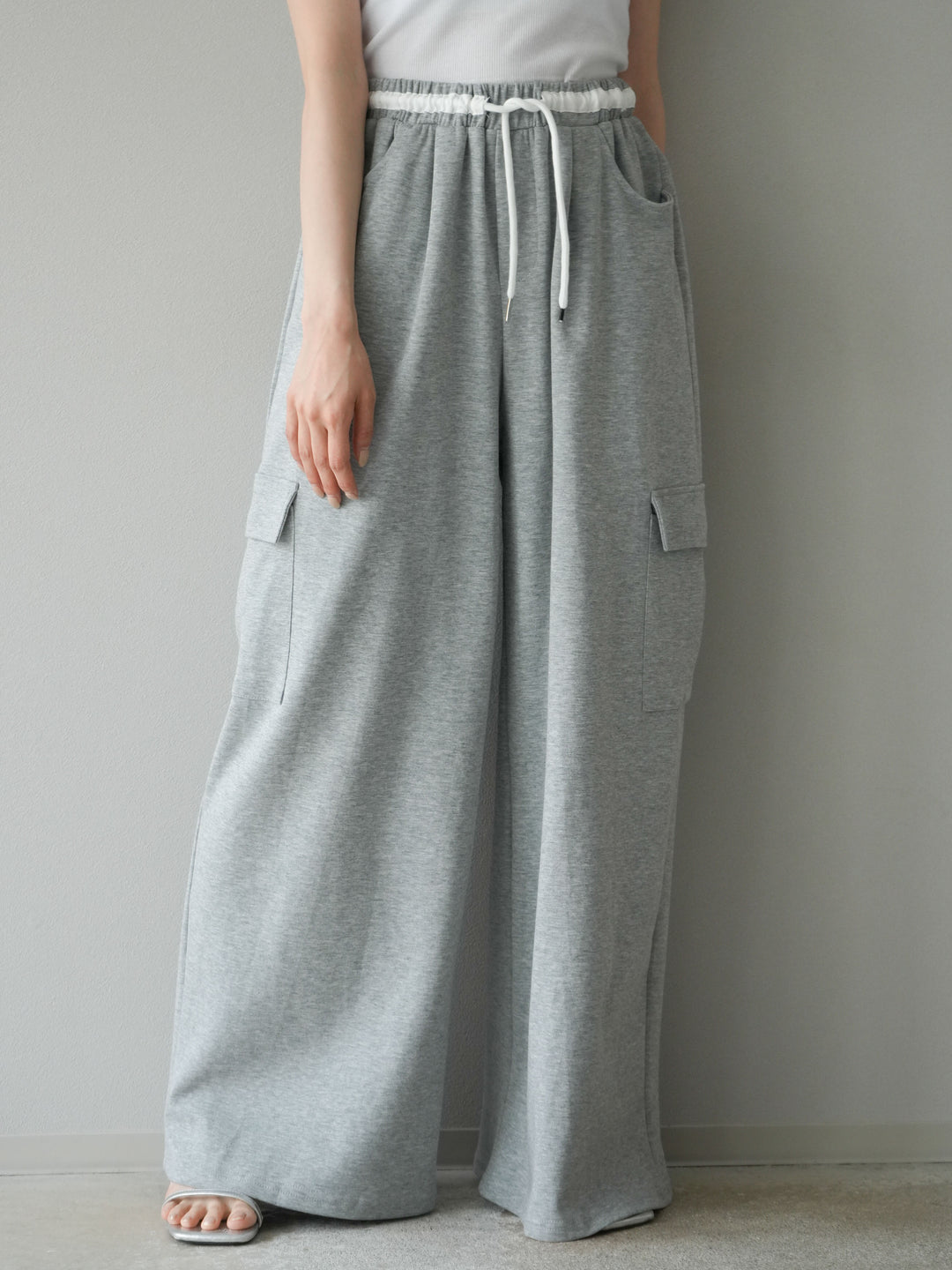 [予約]ウエストラインサイドポケットスウェットパンツ/グレー