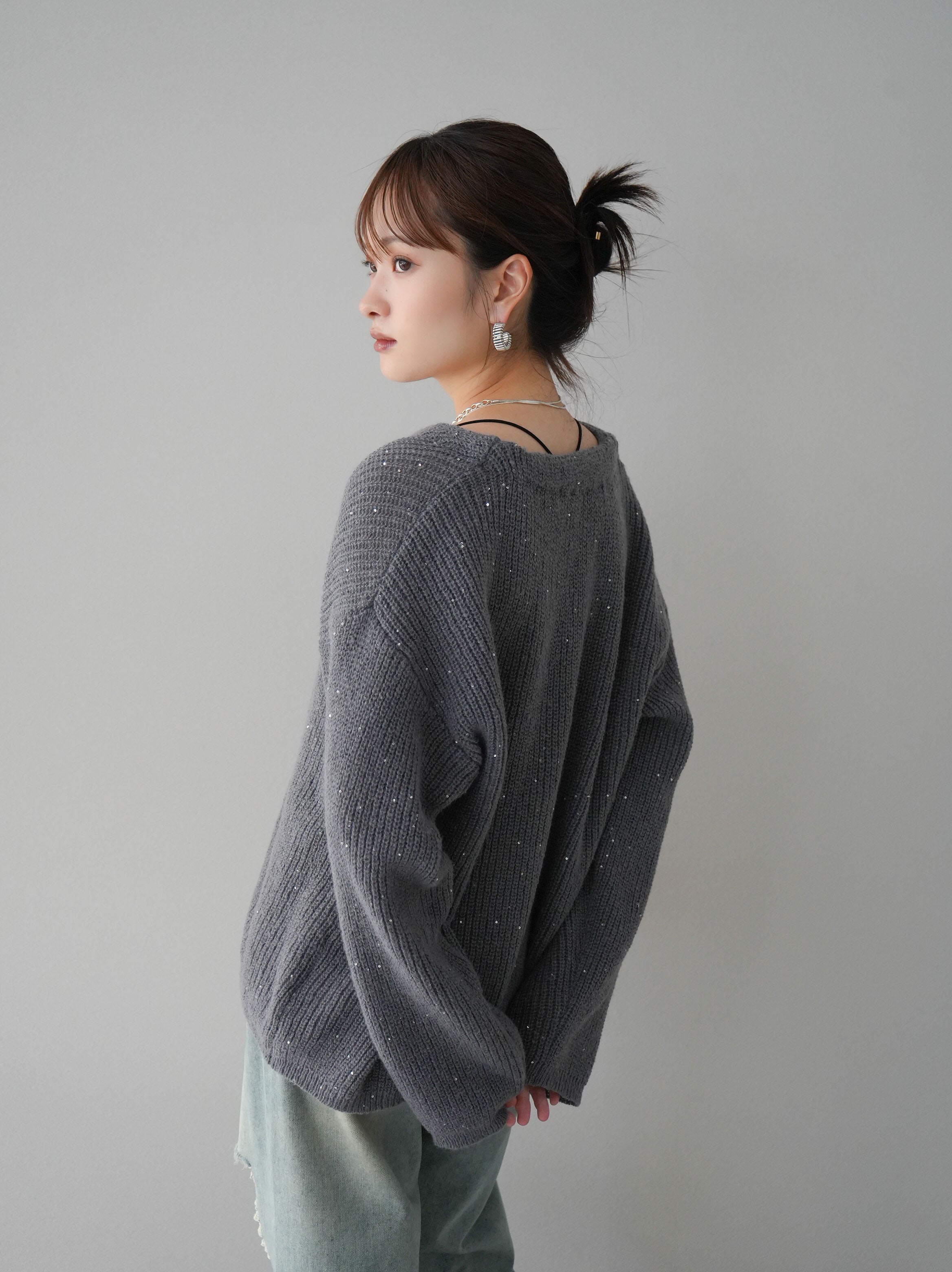 【新品タグ付き・未開封・完売品】ラメポロニット　グレー 予約]あぜ編みラメニットカーディガン/ダークグレー – Lumier