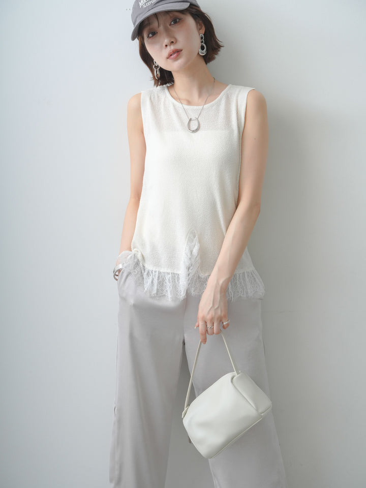 [予約]レースドッキングノースリニットトップス/ivory