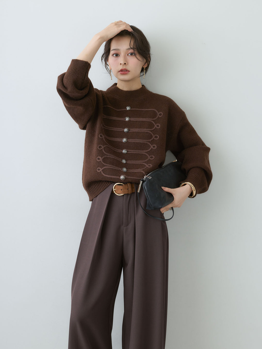 [SET]ナポレオンニットプルオーバー+ベルトループデザインワイドパンツ(2set)