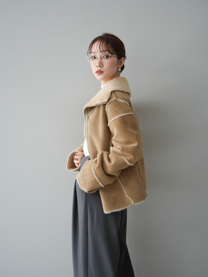 [予約]スタンドカラームートンZIPジャケット/beige