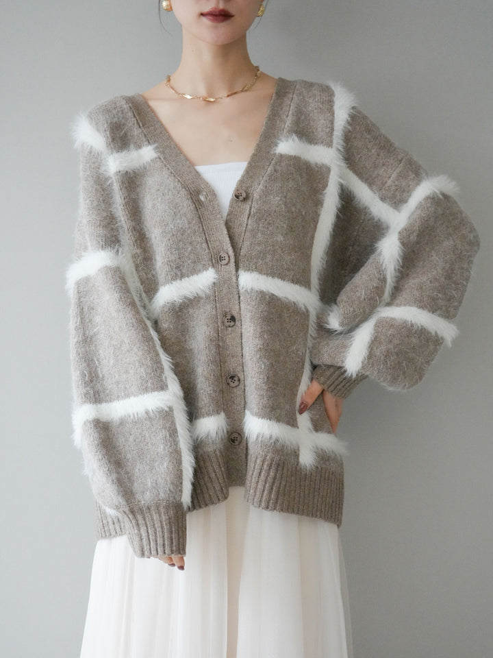 [予約]ミックスシャギーチェックカーディガン/beige