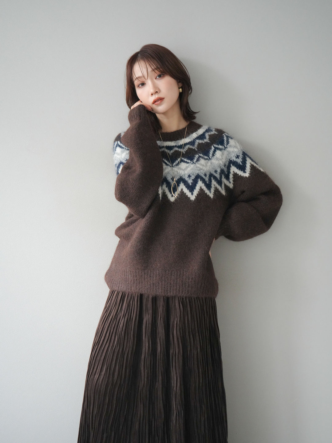 [予約]求心柄オーバーニットプルオーバー/brown