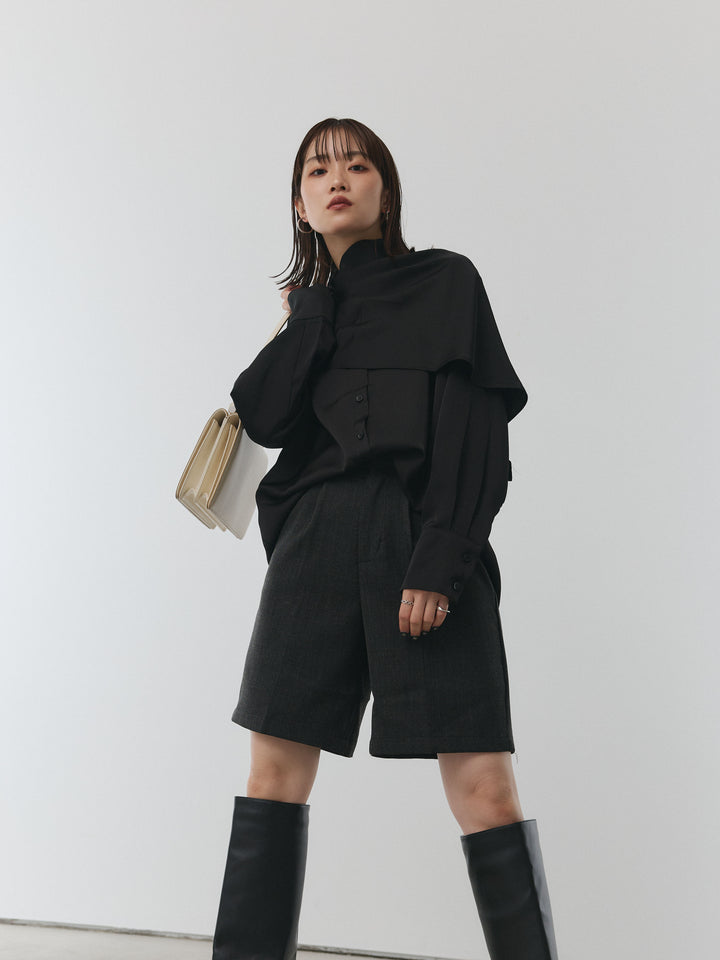 【Allure】[SET]ケープ付サテンシャツ+ケープ付サテンシャツ(2set)