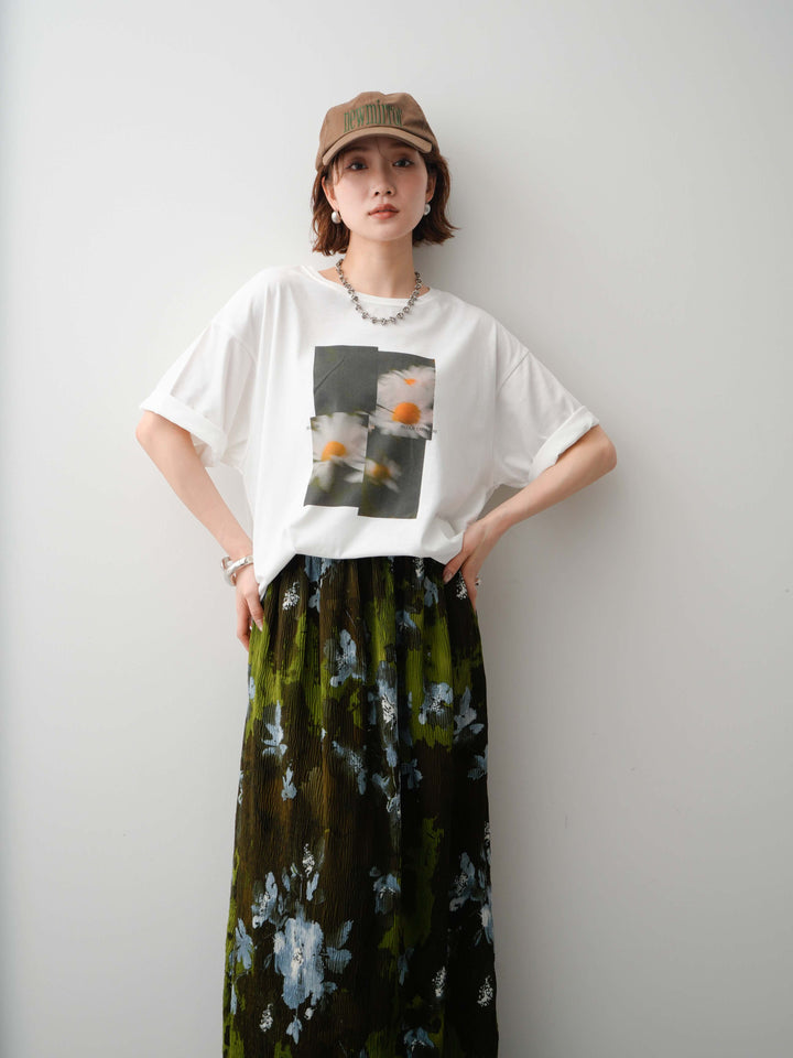 【着回しセット】フラワーフォトTEE+フラワープリントドレープタックパンツ+フラワープリントIラインギャザースカート(3set)