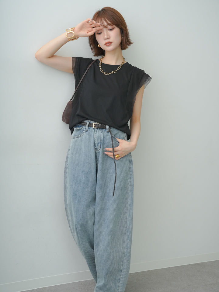 [SET]ショルダーチュールノースリTEE+ショルダーチュールノースリTEE(2set)