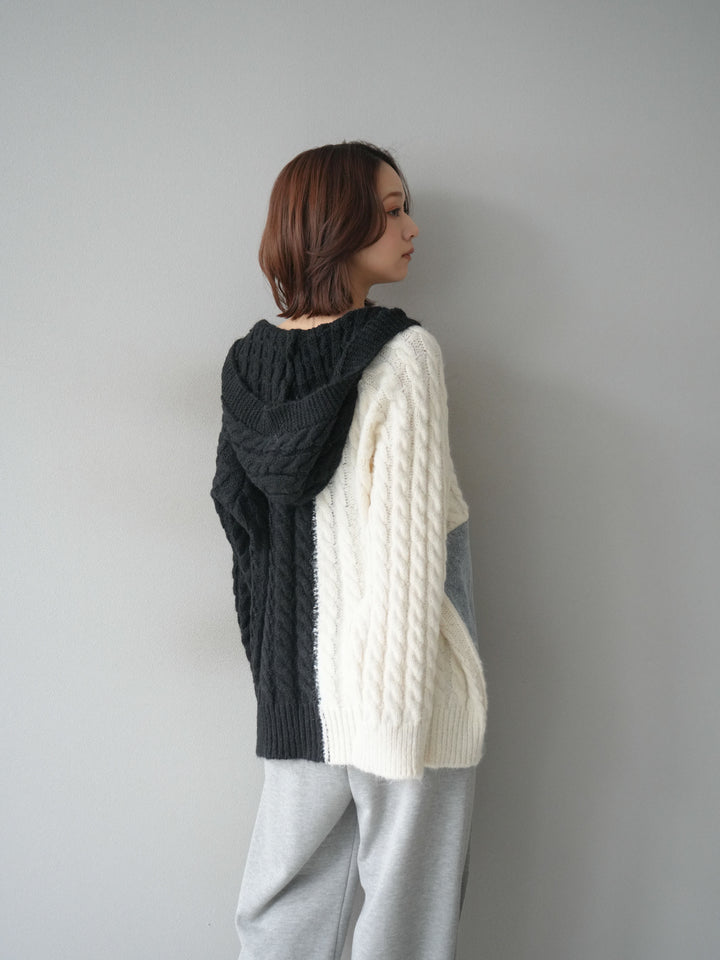 [予約]デニム×バイカラーニットZIPフーディ/black