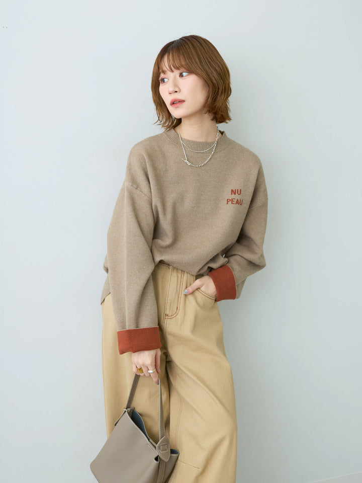 [予約]アルパカタッチバイカラーニットトップス/beige
