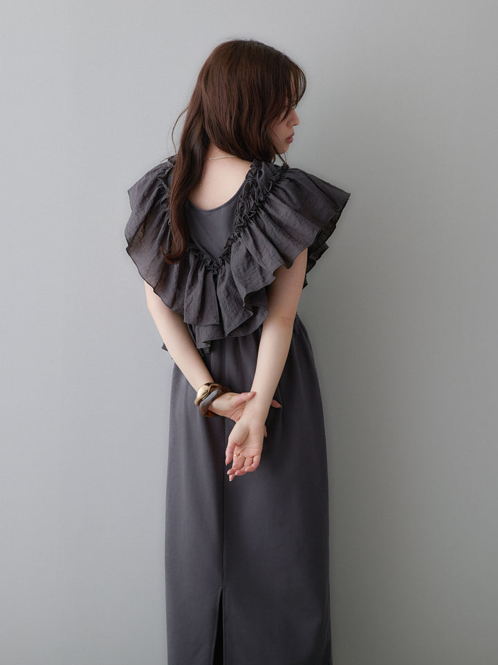 [予約]マルチWAYフリルスウェットワンピース/charcoal