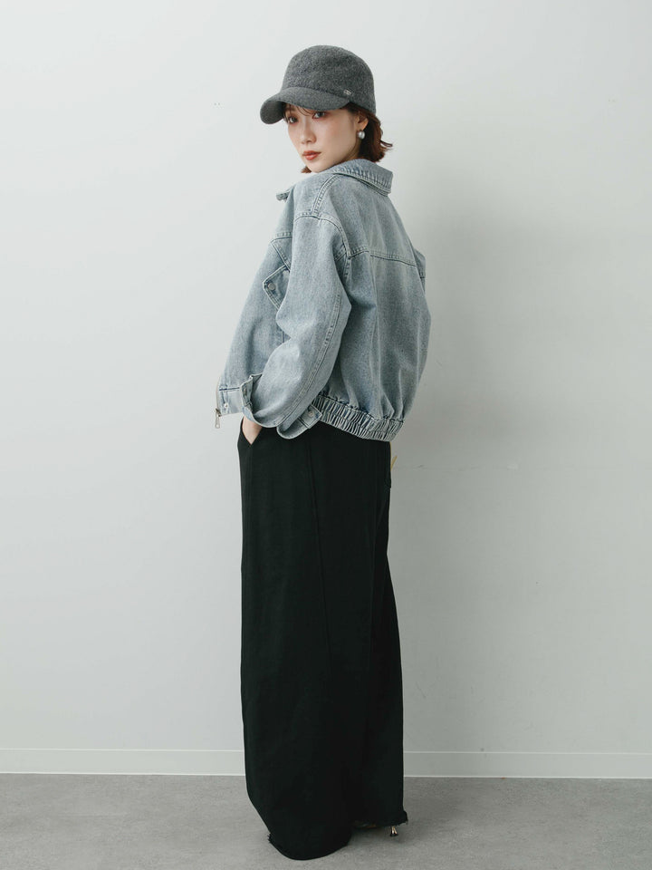 [SET]デニムショートブルゾン+カットオフスウェットワイドパンツ(2set)