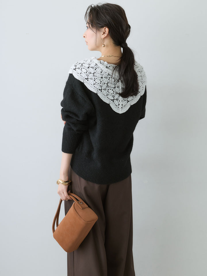 [SET]モヘアレースショールカラーカーディガン+選べるアクセセット(2set)