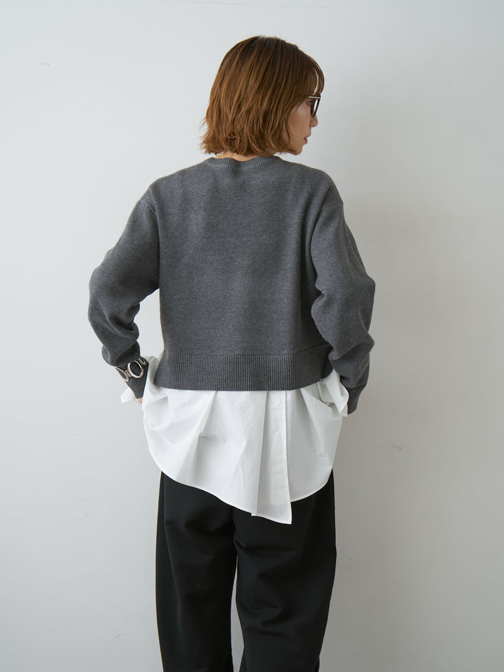 [予約]アシンメトリーシャツレイヤードニットプルオーバー/darkgray
