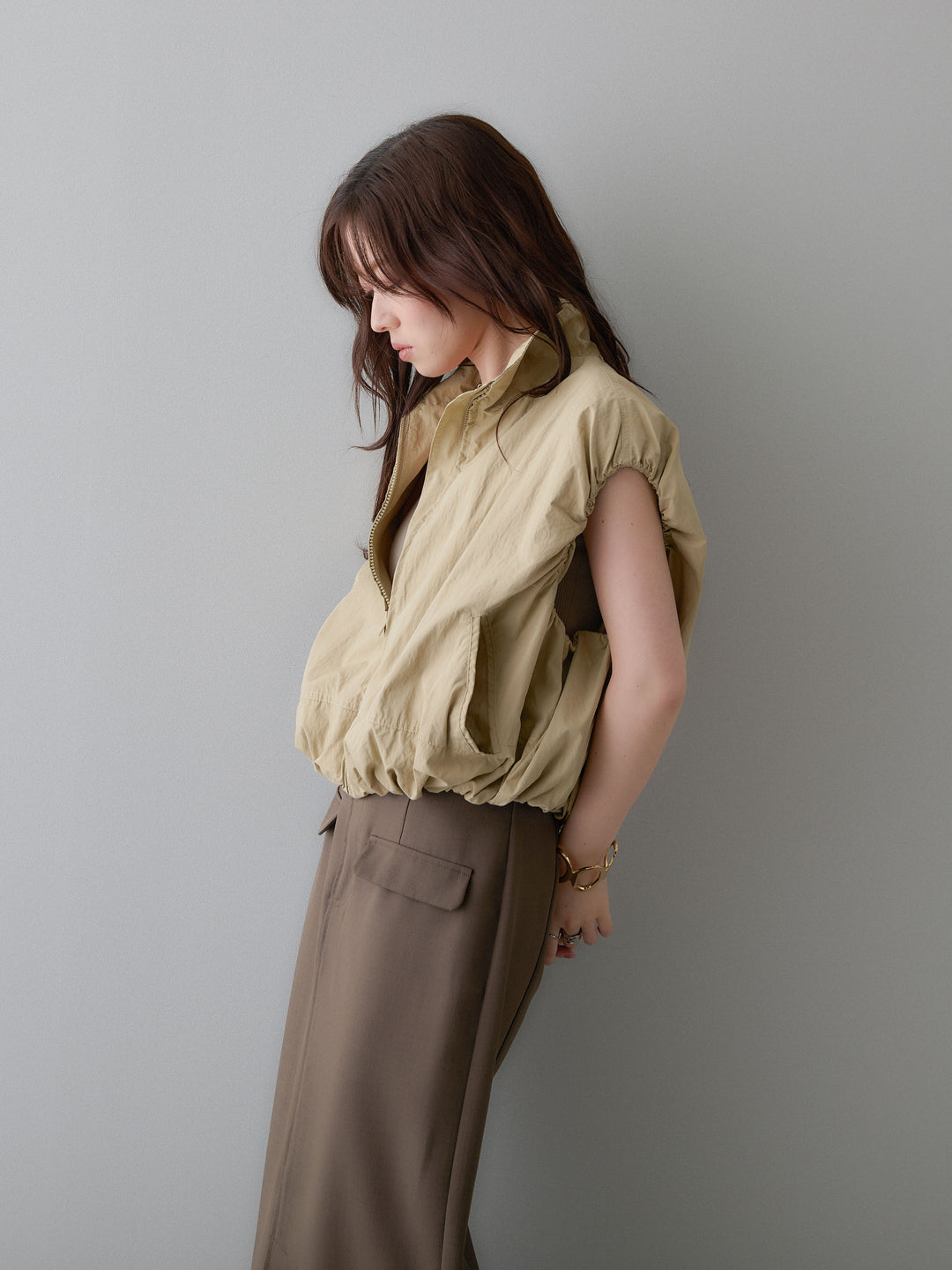 [SET]バルーンギャザーベスト+クレープデシンフラップ付きストレートスカート(2set)