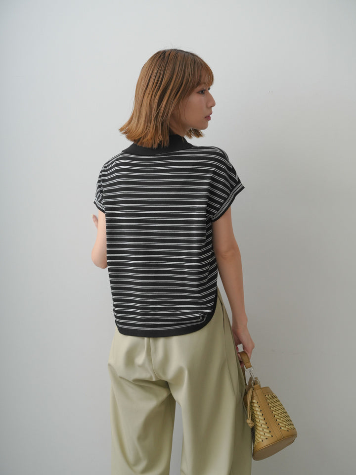 [予約]ポロニットボーダートップス/black