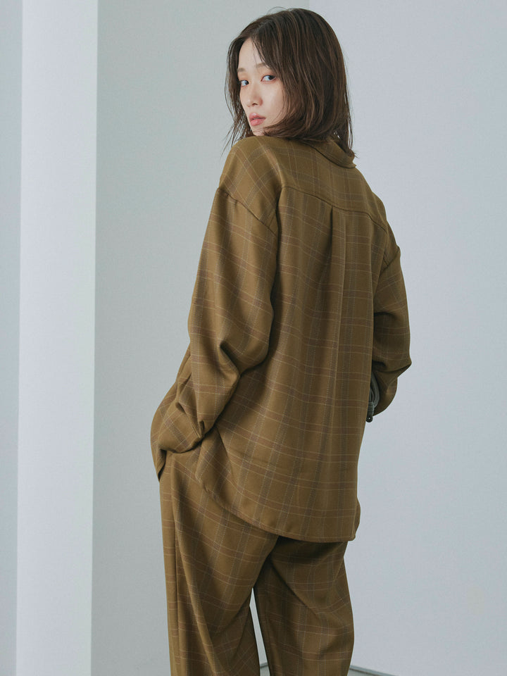 【Allure】[SET]杢チェックZIPシャツジャケット+杢チェックタックパンツ(2set)