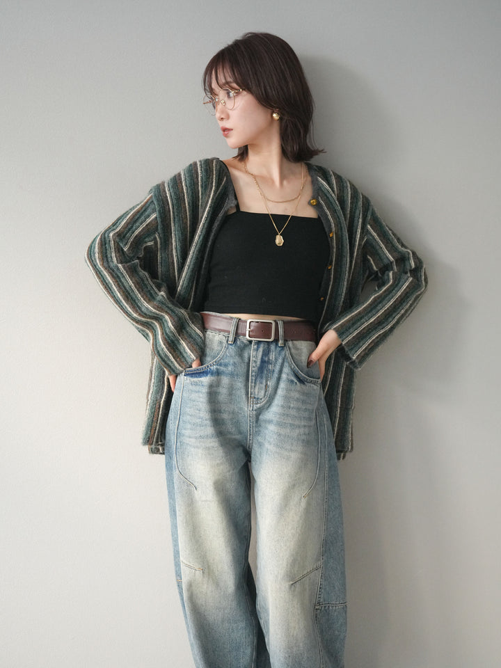 [予約]アンティークボタンストライプニットカーディガン/charcoal