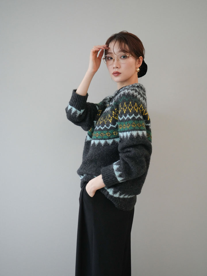 [予約]ウールタッチ求心柄オーバーニットプルオーバー/gray