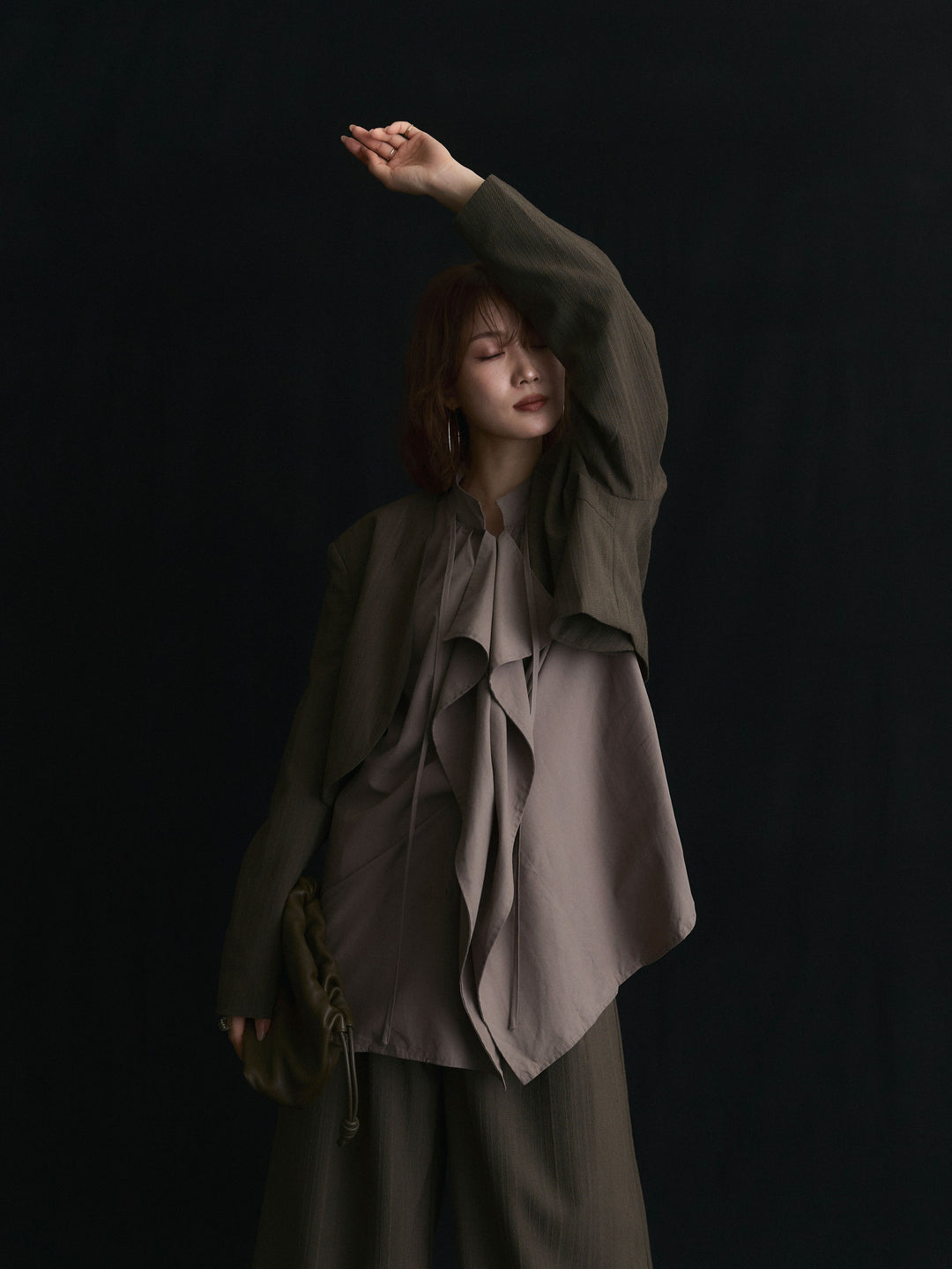 【Allure】[SET]ヘリンボーンショートジャケット＆ワイドパンツSET UP+ヘリンボーンショートジャケット＆ワイドパンツSET UP(2set)