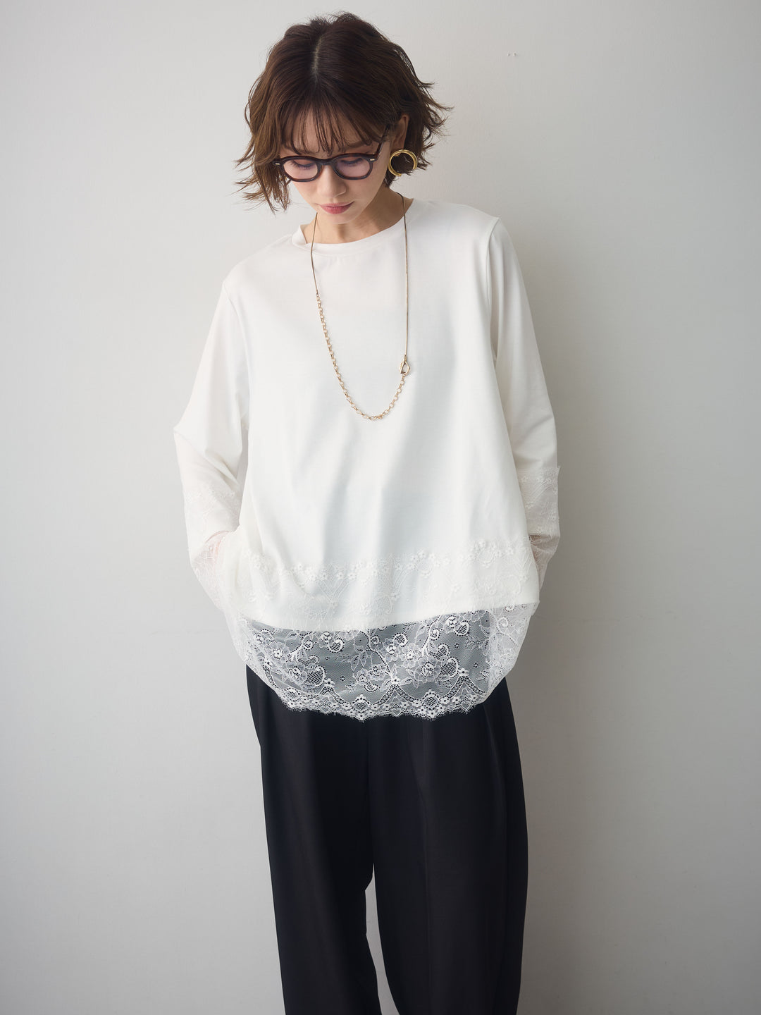 [SET]レーストリムロングTシャツ+選べるアクセセット(2set)
