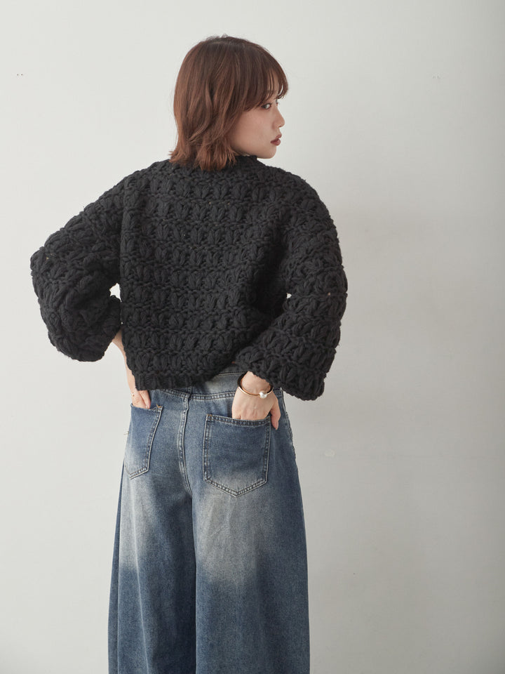 [予約]ループクロップニットトップス/black