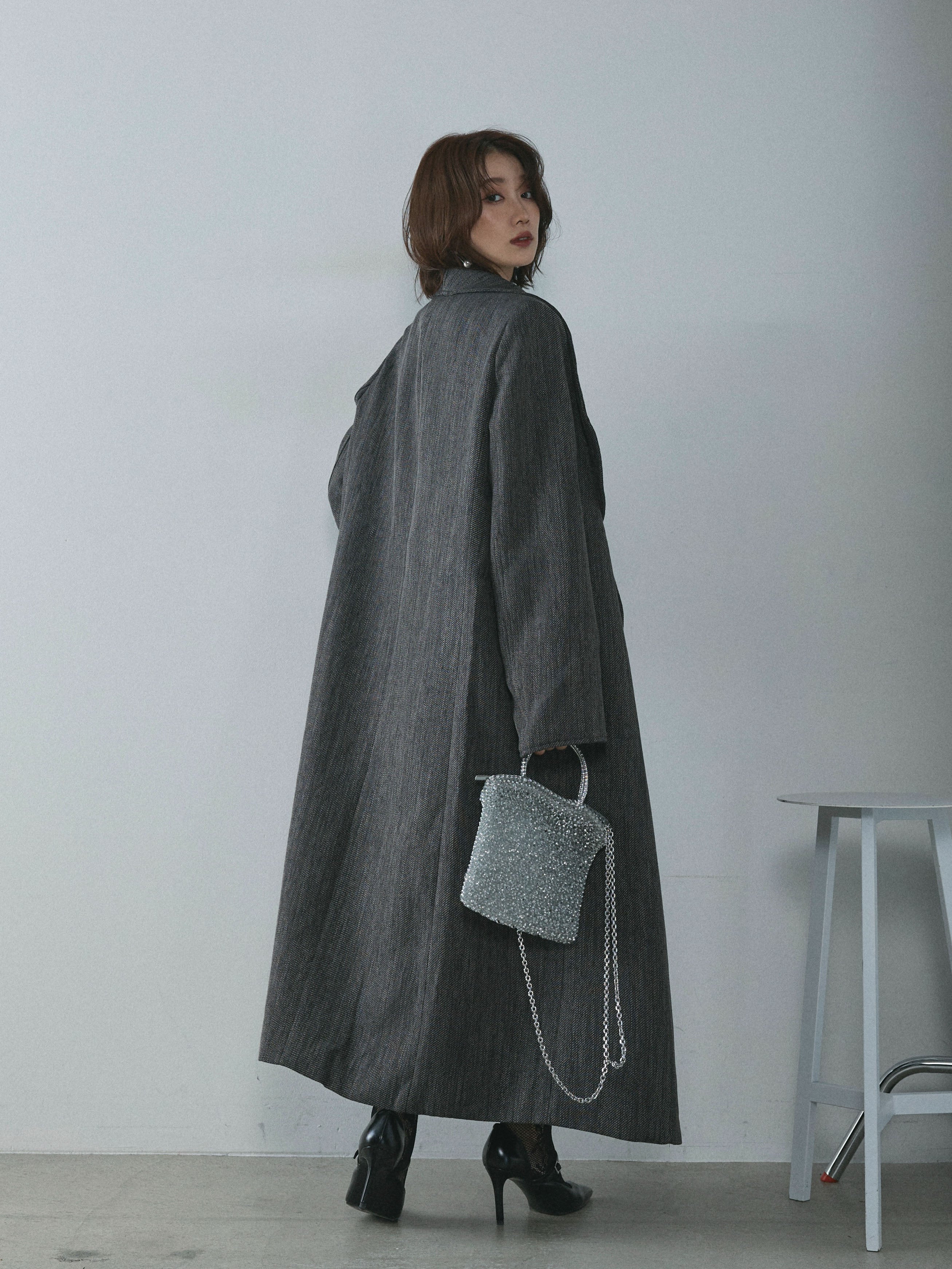 Allure】[SET]ツイードタッチロングコート+ベルト付ウールタッチ