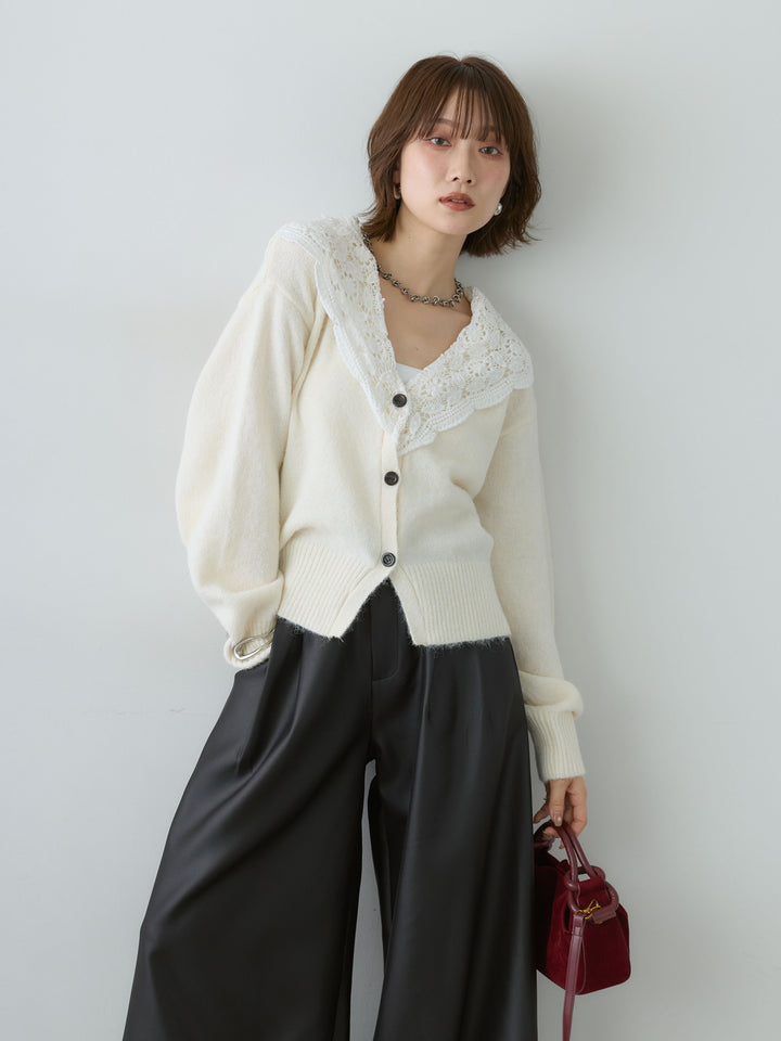 [SET]モヘアレースショールカラーカーディガン+選べるアクセセット(2set)