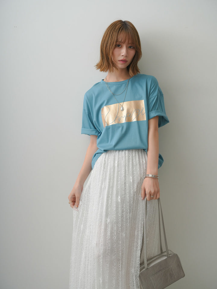 [SET]箔プリントボックスTEE+フローラルレースプリーツスカート(2set)