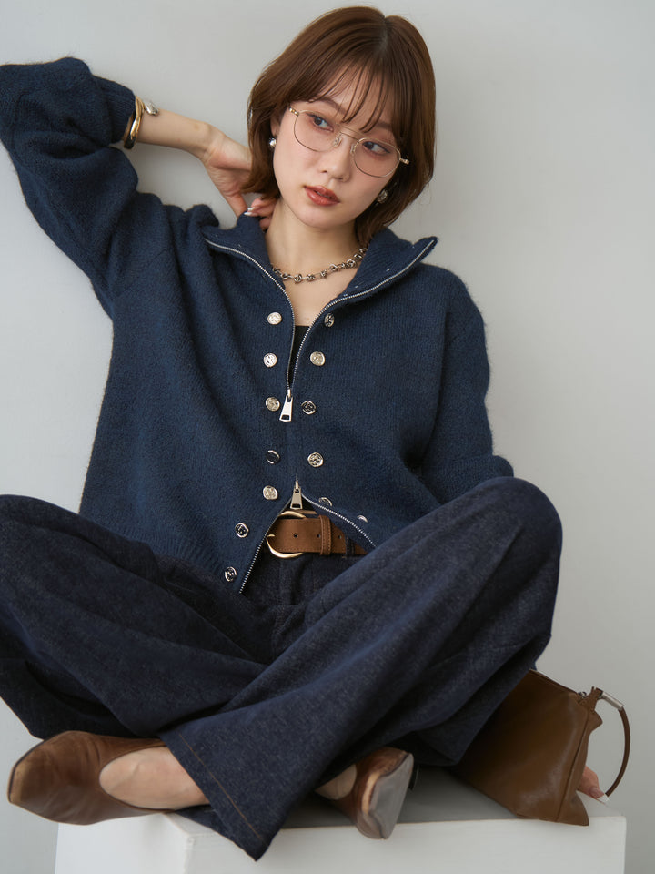 [予約]ナポレオンダブルジップニットカーディガン/navy
