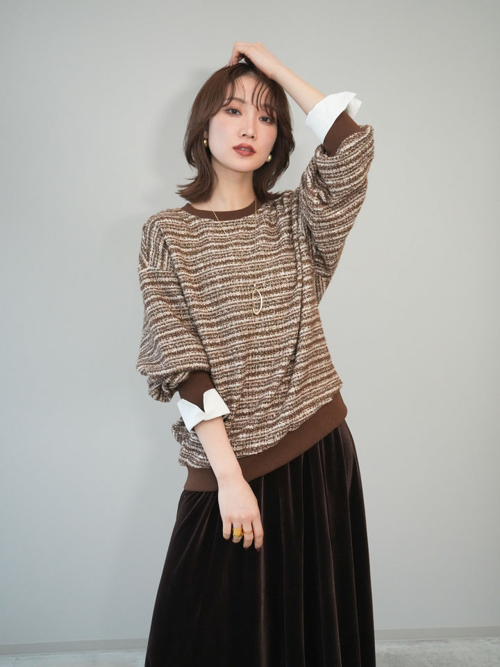 [予約]MIXツイードライクカフスドッキングプルオーバー/brown