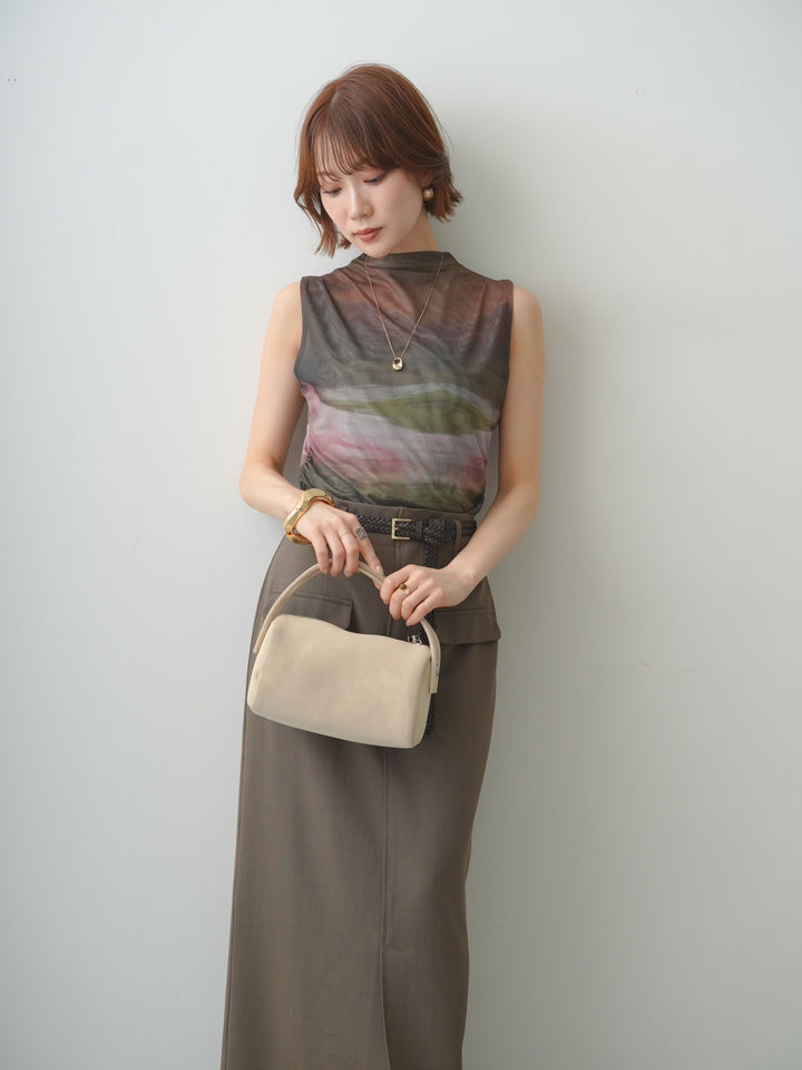 [予約]プチネックニュアンスシアーノースリトップス/brown