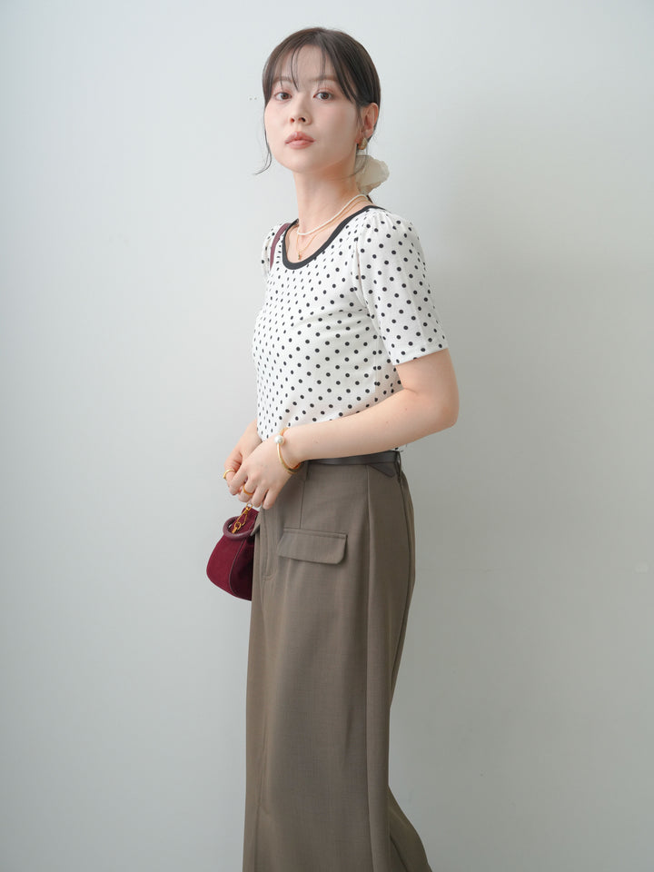[SET]前後2wayドットバイカラーパイピングTEE+クレープデシンフラップ付きストレートスカート(2set)