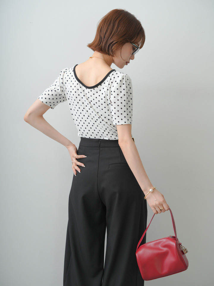 [SET]前後2wayドットバイカラーパイピングTEE+アシンメトリーベルトタックワイドパンツ(2set)