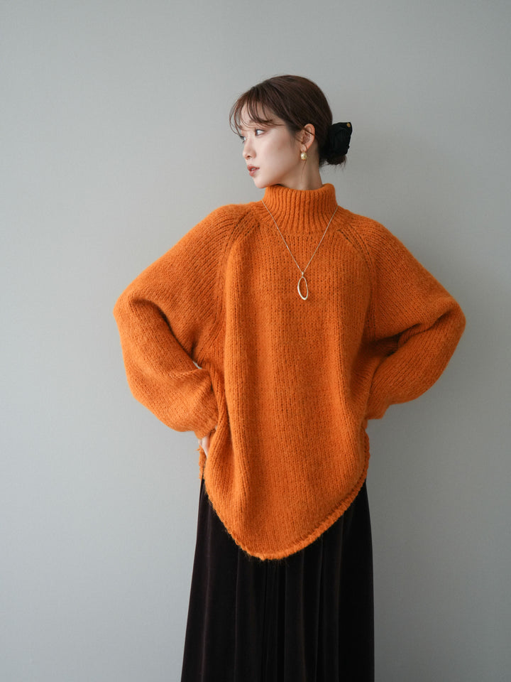 [予約]アシンメトリーハイネックニットプルオーバー/orange