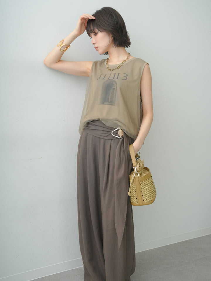 [SET]チュールレイヤードドロストノースリTEE+選べるアクセセット(2set)