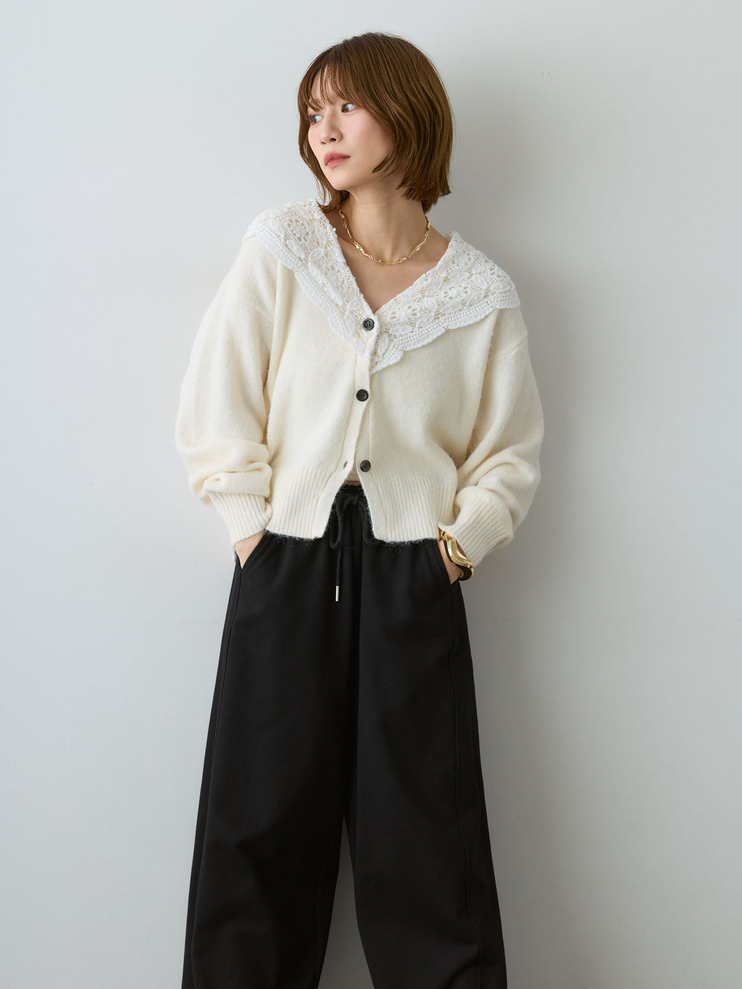 [SET]モヘアレースショールカラーカーディガン+モヘアレースショールカラーカーディガン(2set)