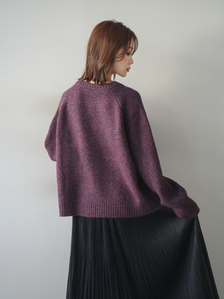 [予約]クルーネック畦編みミックスニット/bordeaux