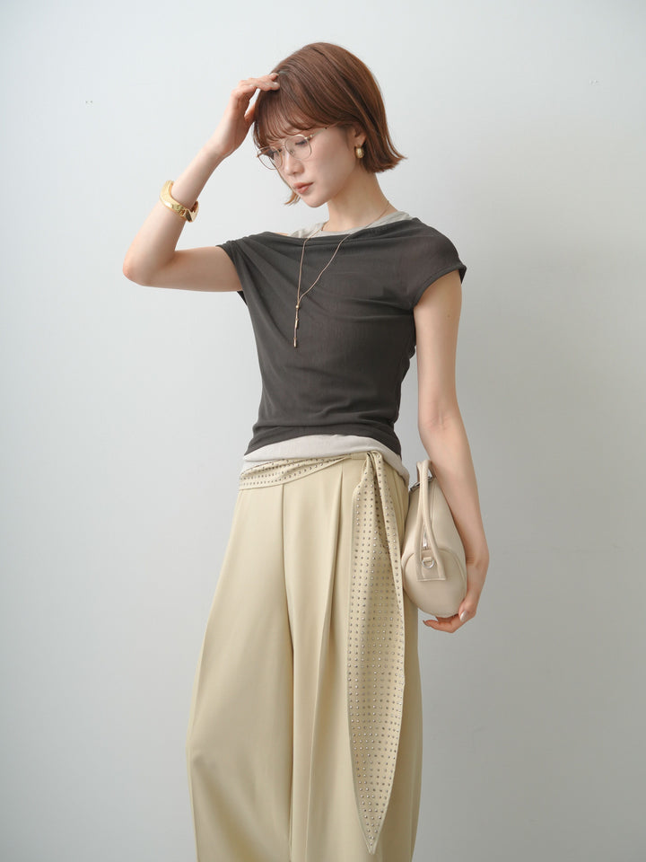 [予約]レイヤードドッキングシアーニットトップス/brown