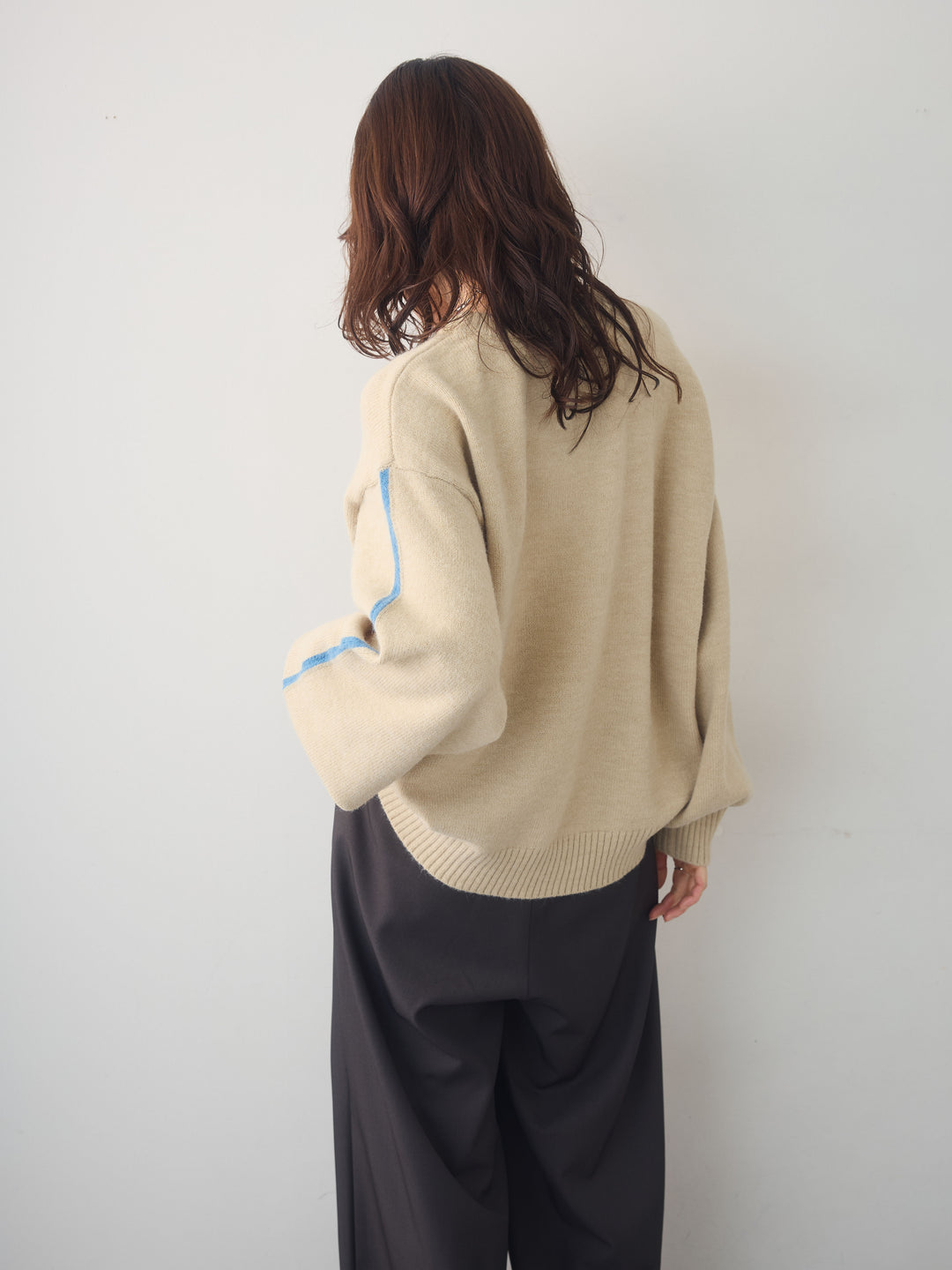 [予約]アルパカタッチサイドバイカラーニットプルオーバー/ivory