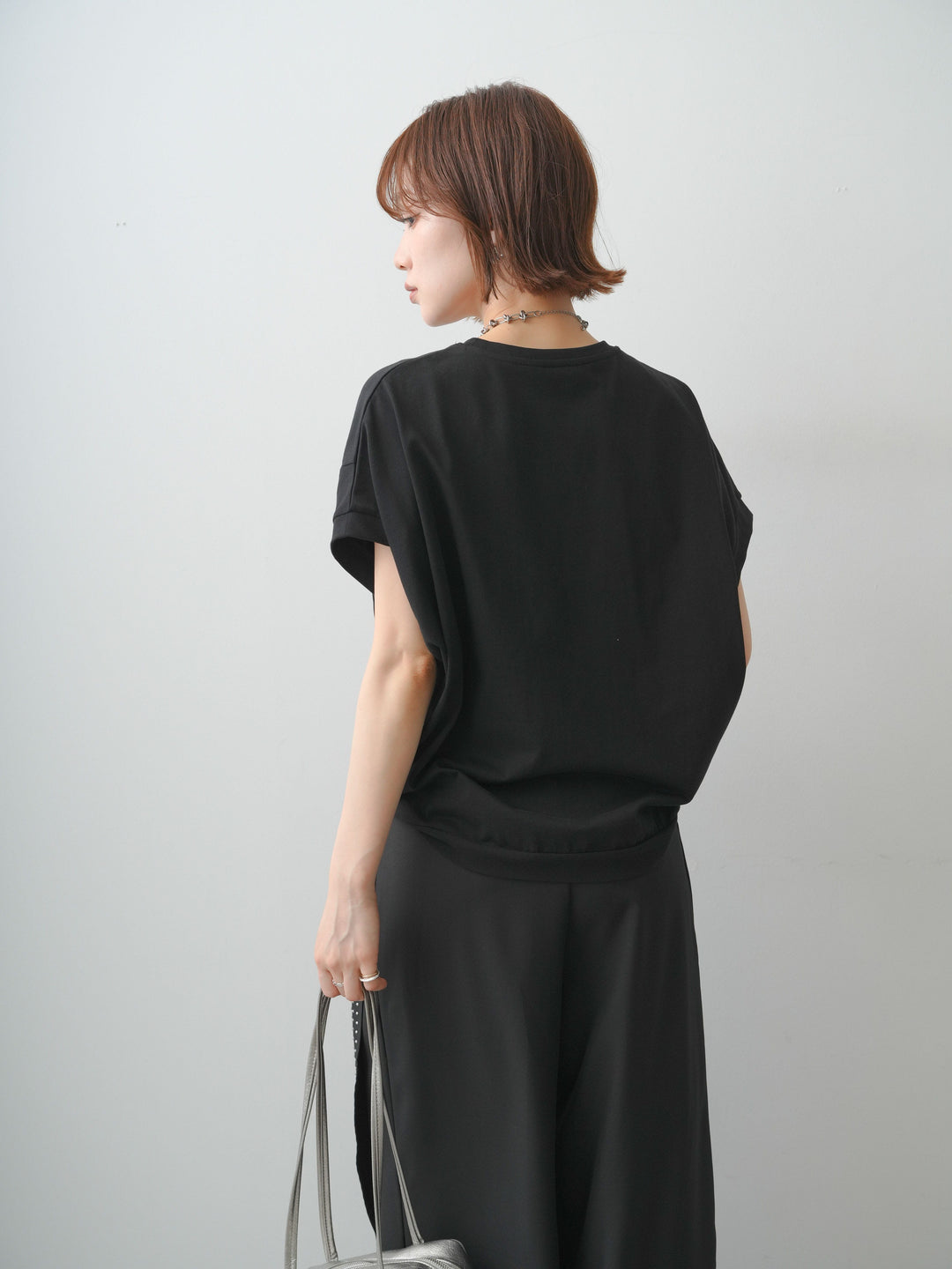 [SET]立体ロゴエンボスTEE +ビジューベルトタックワイドパンツ(2set)