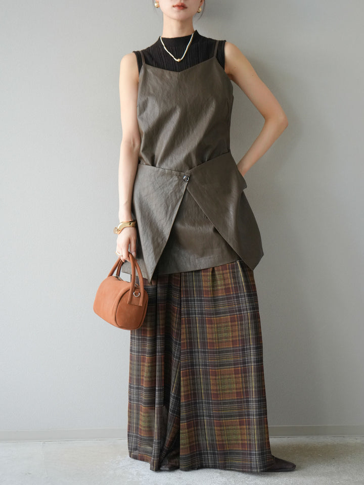 [予約]レイヤードレザーキャミソールチュニック/ブラウン