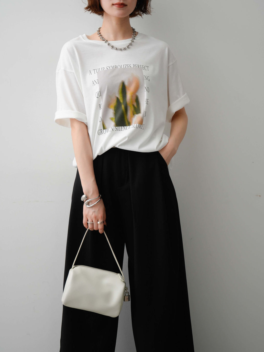 [SET]フラワーフォトTEE+ベルトループデザインワイドパンツ(2set)