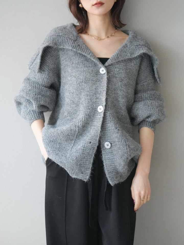 [予約]襟付きボタンオーバーニットカーディガン/gray