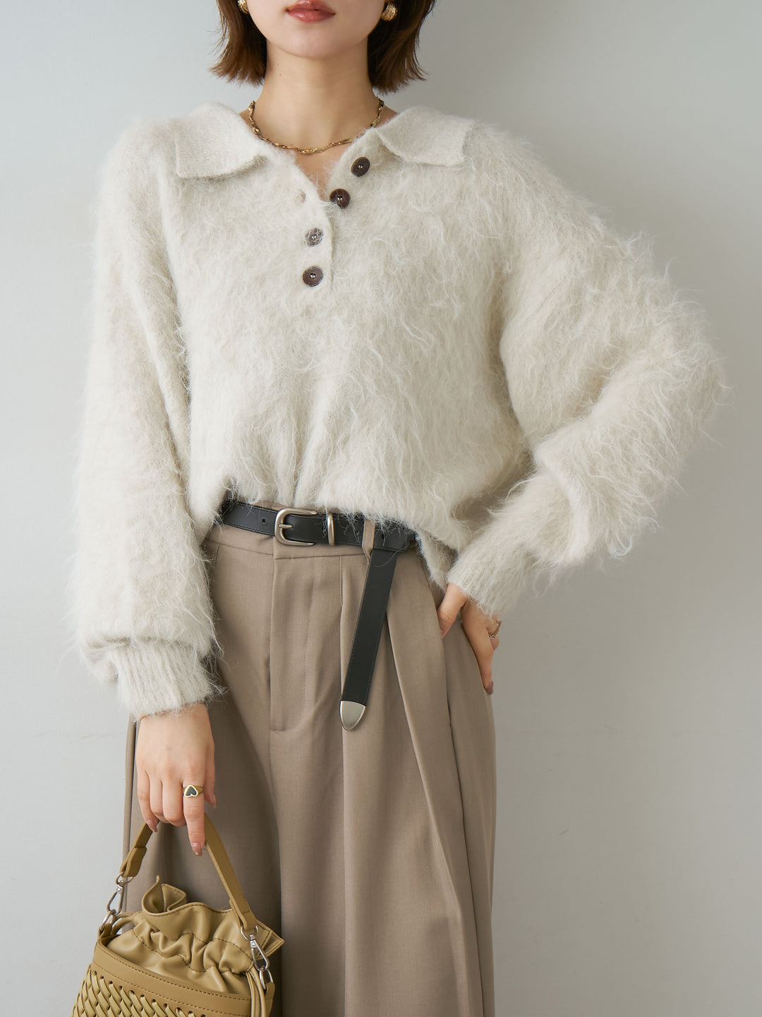 [SET]ヘンリーシャギーニットトップス+選べるアクセセット(2set)